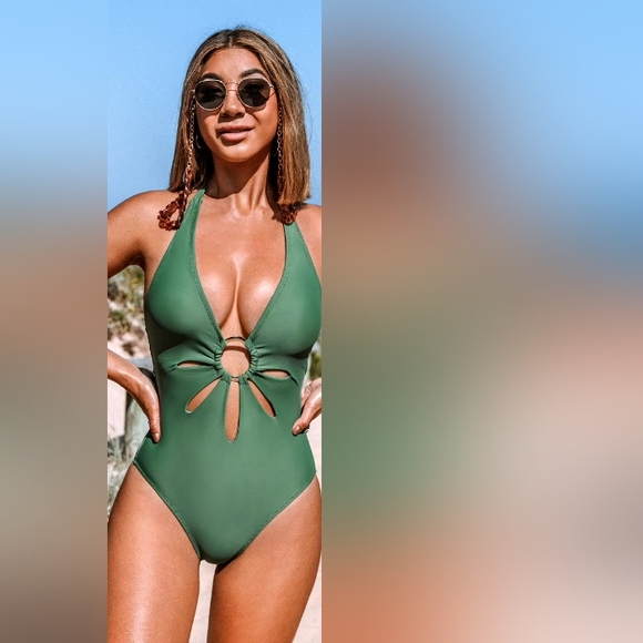 Cupshe Green Plunge One-Piece Swimsuit - Picture 1 of 5